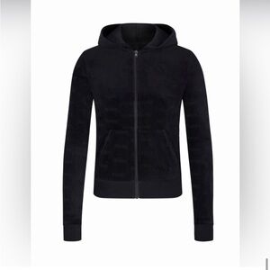 SKIMS Logo Velour Zip Up Hoodie in Onyx
